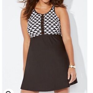 Swimsuits For All Geometric Black and White One Piece